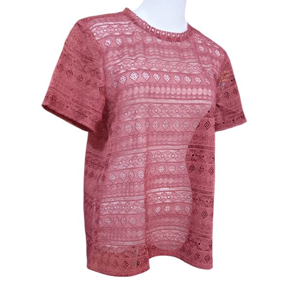 NEW LOFT Crocheted‎ Sheer Top Blouse Shirt See Through Dainty Fairy Cottage Med - Picture 2 of 12